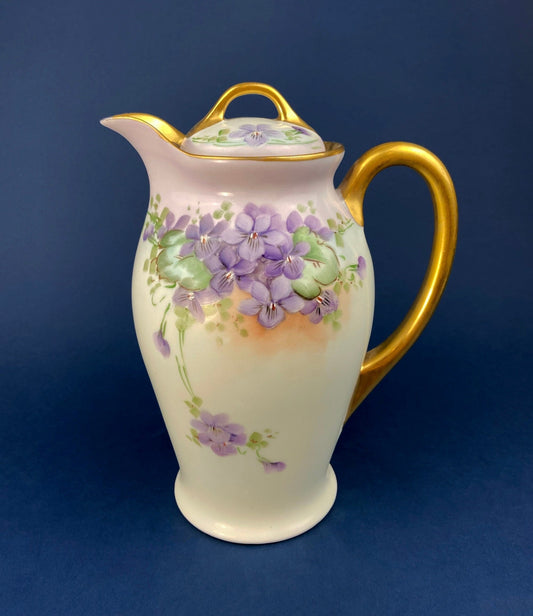 Antique Bavarian Coffee Pot. UNO Favorite, European Porcelain with Hand-Painted Violets. Fine Collectible China. - Tampa Home & Garden Store
