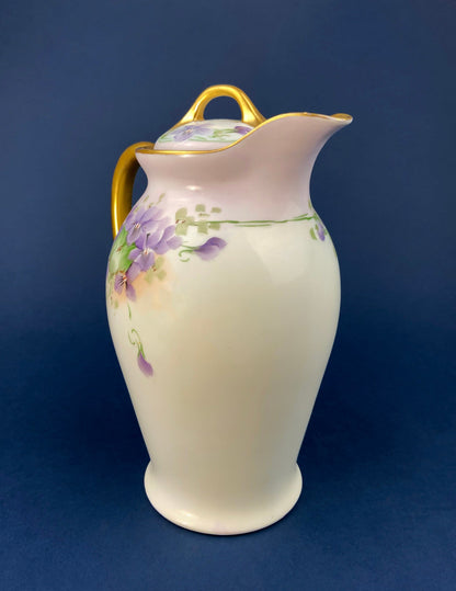 Antique Bavarian Coffee Pot. UNO Favorite, European Porcelain with Hand-Painted Violets. Fine Collectible China. - Tampa Home & Garden Store