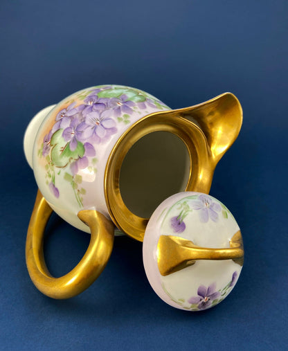 Antique Bavarian Coffee Pot. UNO Favorite, European Porcelain with Hand-Painted Violets. Fine Collectible China. - Tampa Home & Garden Store