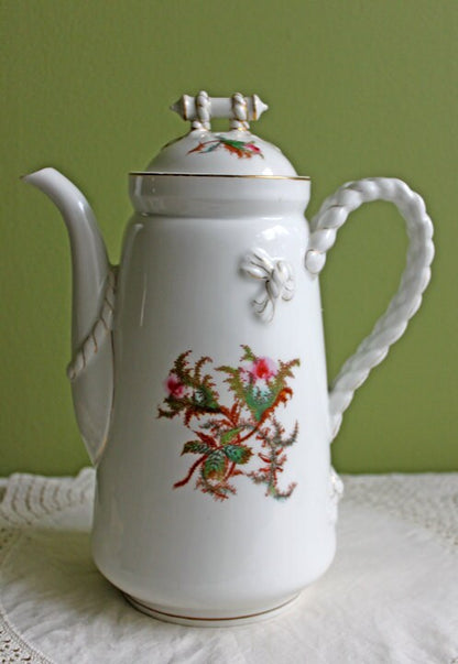 Antique Bavarian Coffee Pot. UNO Favorite, European Porcelain with Hand-Painted Violets. Fine Collectible China. - Tampa Home & Garden Store