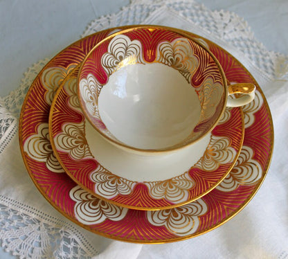 Antique Bavarian Cup, Saucer and Dessert Plate by Elgenbein Porcelain. Gold and Red Floral Pattern. Dining Room Decor. Mid Century Modern. - Tampa Home & Garden Store