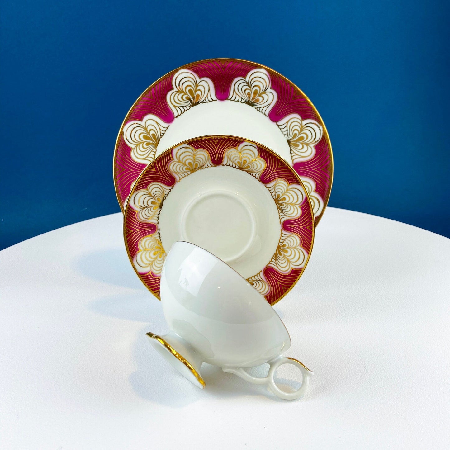 Antique Bavarian Cup, Saucer and Dessert Plate by Elgenbein Porcelain. Gold and Red Floral Pattern. Dining Room Decor. Mid Century Modern. - Tampa Home & Garden Store