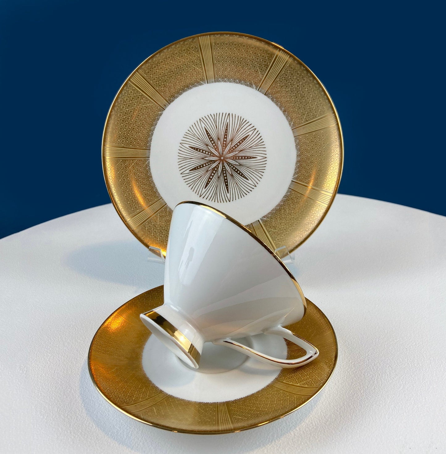Antique Bavarian Porcelain Tea Set: Gold Geometrical Trio - Tampa Home & Garden Store