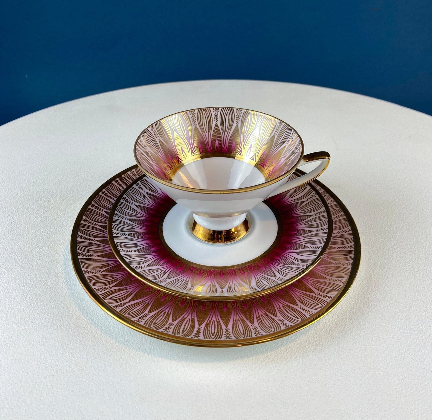 Antique Bavarian Porcelain Tea Set: Gold Geometrical Trio - Tampa Home & Garden Store