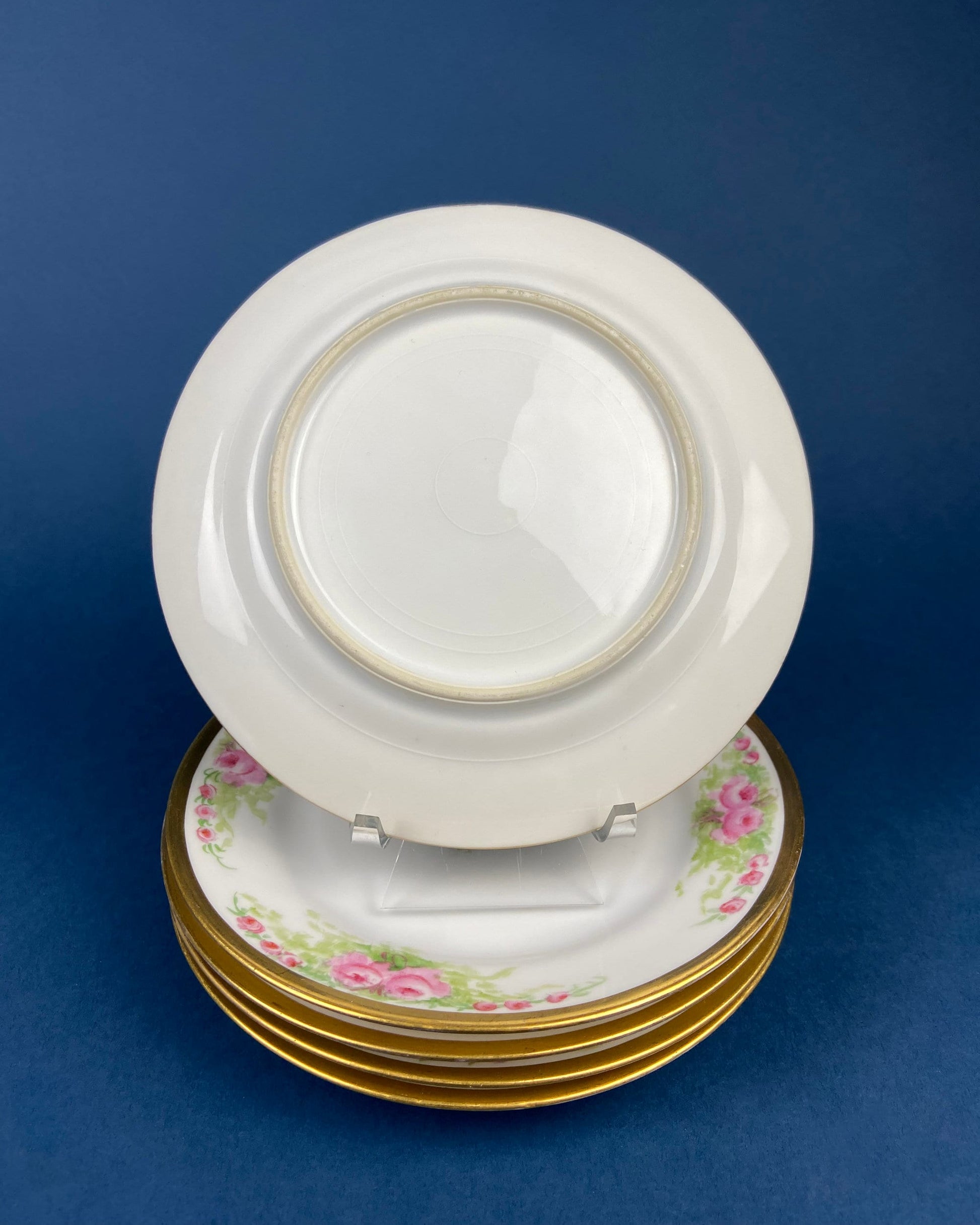 Antique Bavarian Porcelain Teacup, Saucer, and Small Dessert Plate with Delicate Roses. Hand-Painted Trio. Garlands of Roses. J & C Ovid. - Tampa Home & Garden Store