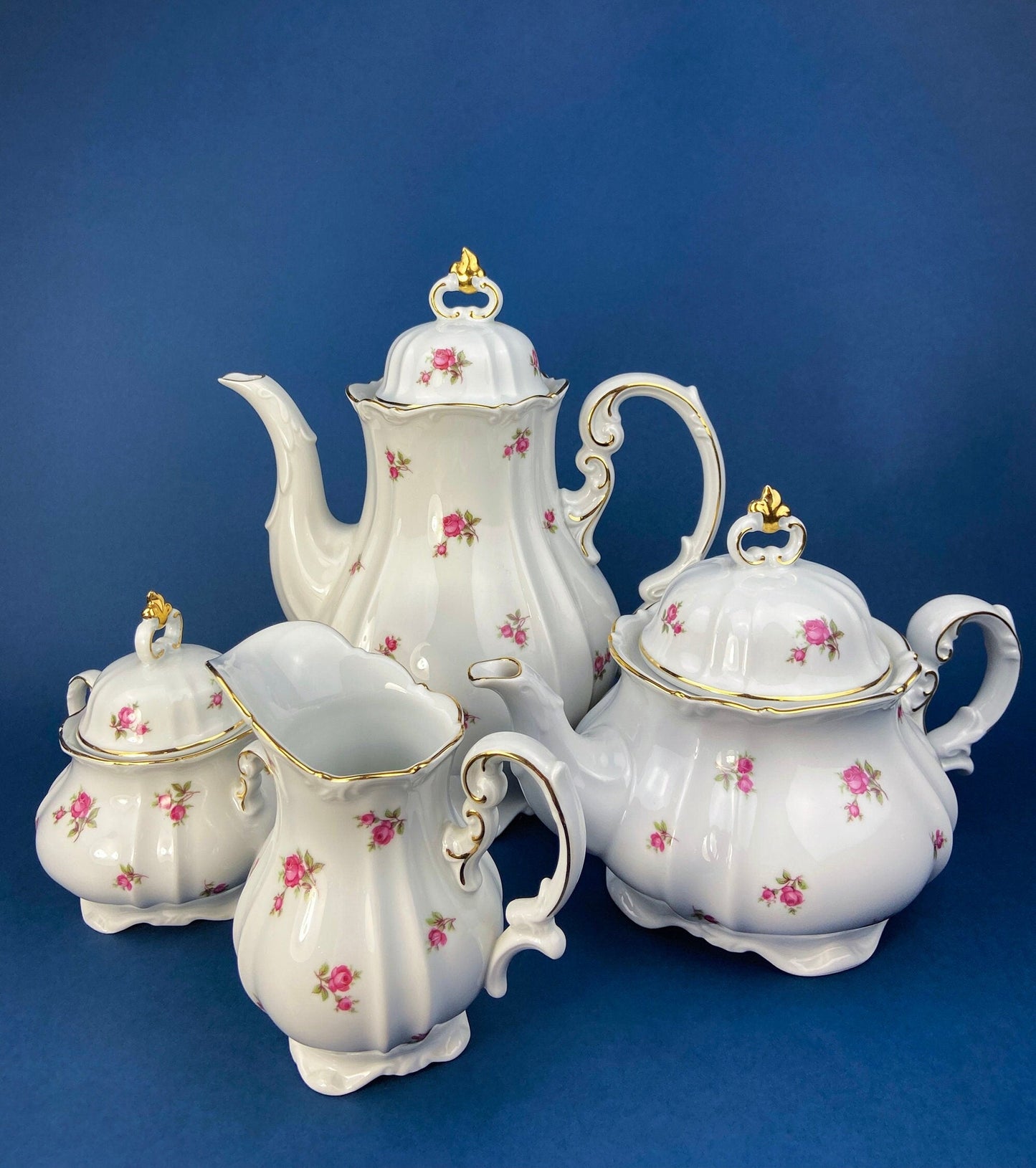 Antique Bavarian Teapot, Coffee Pot, Creamer, Sugar Bowl Set by Hertel Jacob Porcelain Co. - Tampa Home & Garden Store