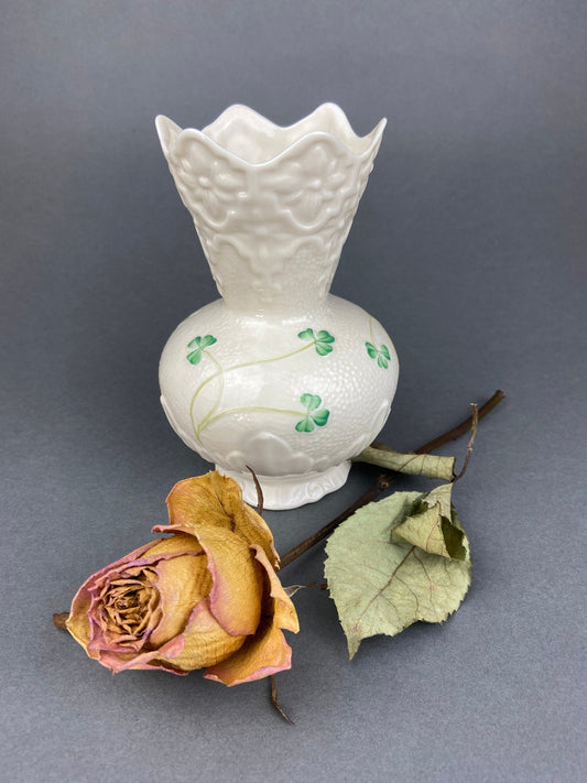 Antique Belleek Vase, Ireland. Cream Colored Porcelain Flower Vase with Schamrock Motif.  Vase with Scalloped Rim.  Gift for Her. - Tampa Home & Garden Store