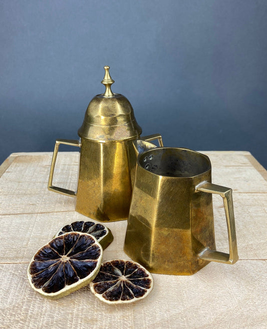 Antique Brass Creamer and Sugar Dish. Heavy Brass Containers with Handles. Kitchen Accessories. - Tampa Home & Garden Store