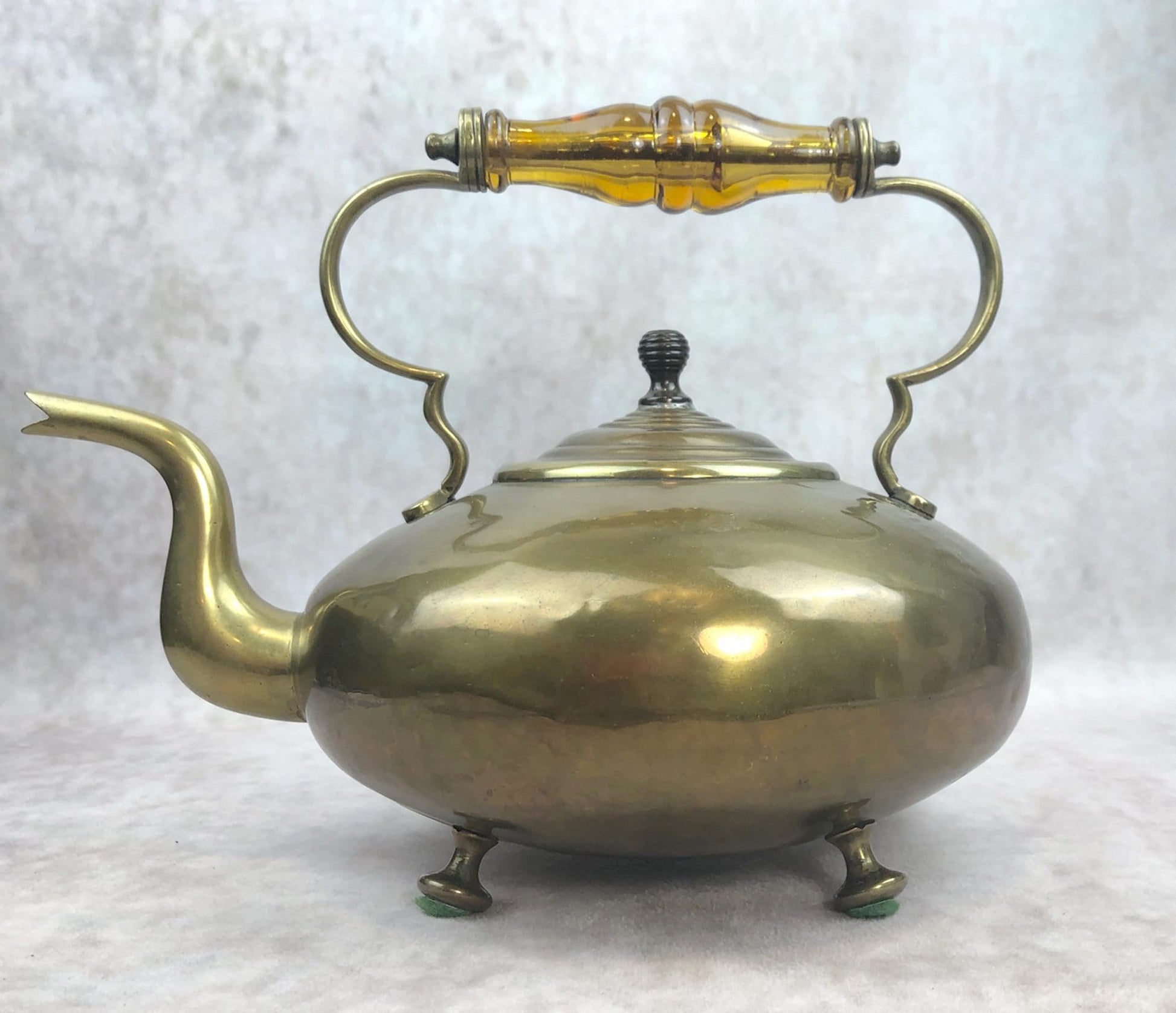 Antique Brass Teapot or Kettle or Coffee Pot with Glass Handle. Kettle Pot with Feet for Home Decor. - Tampa Home & Garden Store