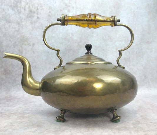 Antique Brass Teapot or Kettle or Coffee Pot with Glass Handle. Kettle Pot with Feet for Home Decor. - Tampa Home & Garden Store