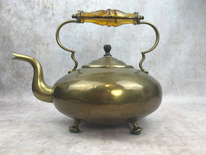 Antique Brass Teapot or Kettle or Coffee Pot with Glass Handle. Kettle Pot with Feet for Home Decor. - Tampa Home & Garden Store