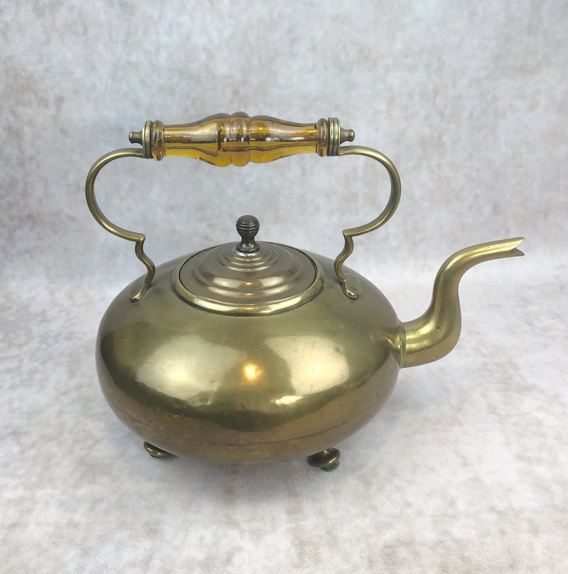 Antique Brass Teapot or Kettle or Coffee Pot with Glass Handle. Kettle Pot with Feet for Home Decor. - Tampa Home & Garden Store
