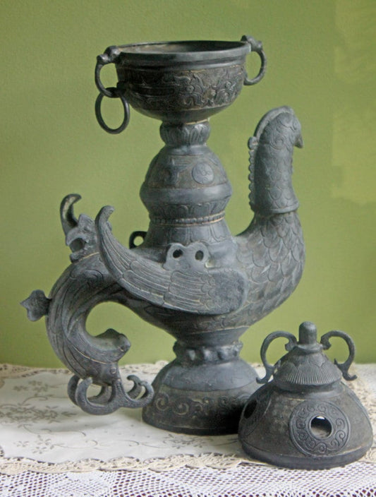 Antique Bronze Incense Burner. Asian Ritual Vessel. 18th-19th Century China Large Incense Burner in Shape of Bird. Museum Quality Artifact. - Tampa Home & Garden Store
