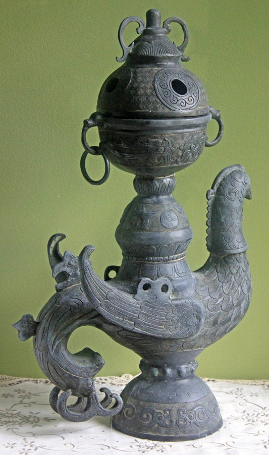 Antique Bronze Incense Burner. Asian Ritual Vessel. 18th-19th Century China Large Incense Burner in Shape of Bird. Museum Quality Artifact. - Tampa Home & Garden Store