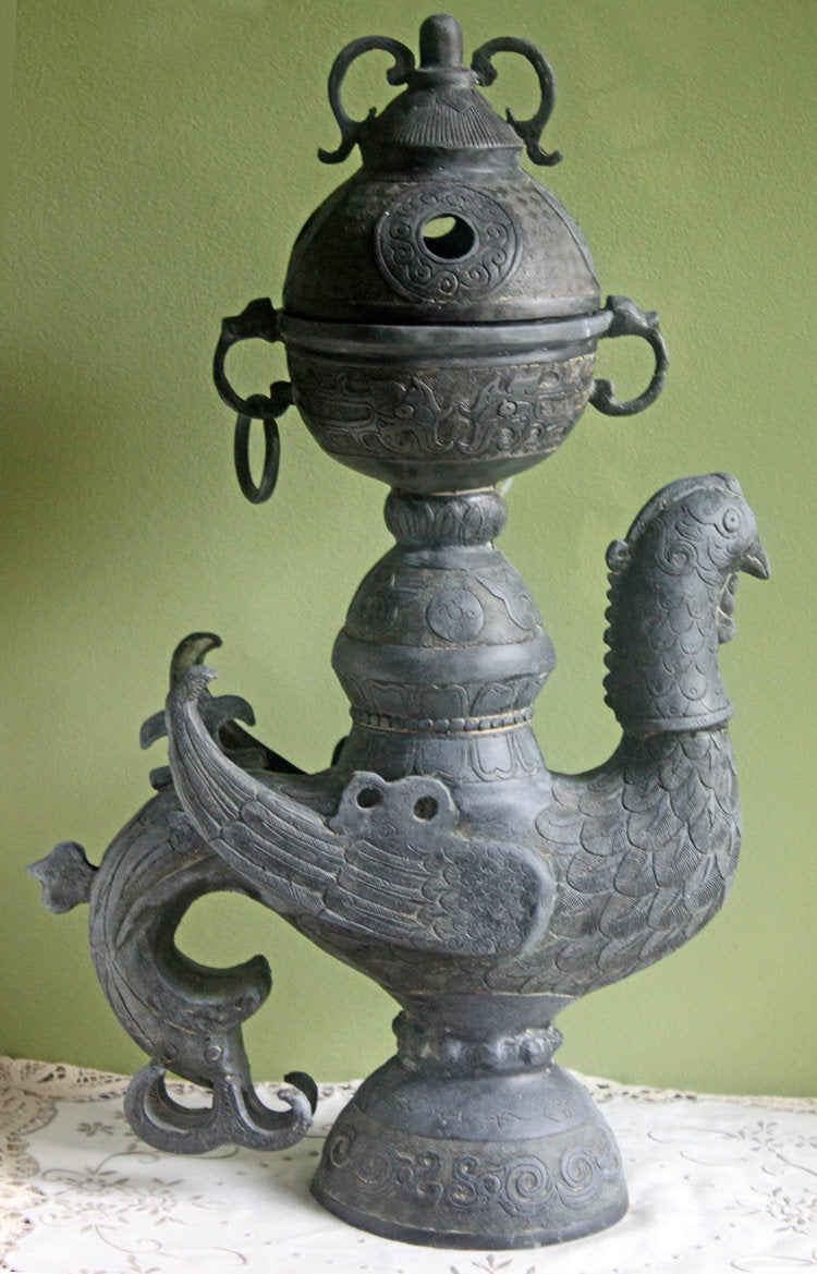 Antique Bronze Incense Burner. Asian Ritual Vessel. 18th-19th Century China Large Incense Burner in Shape of Bird. Museum Quality Artifact. - Tampa Home & Garden Store