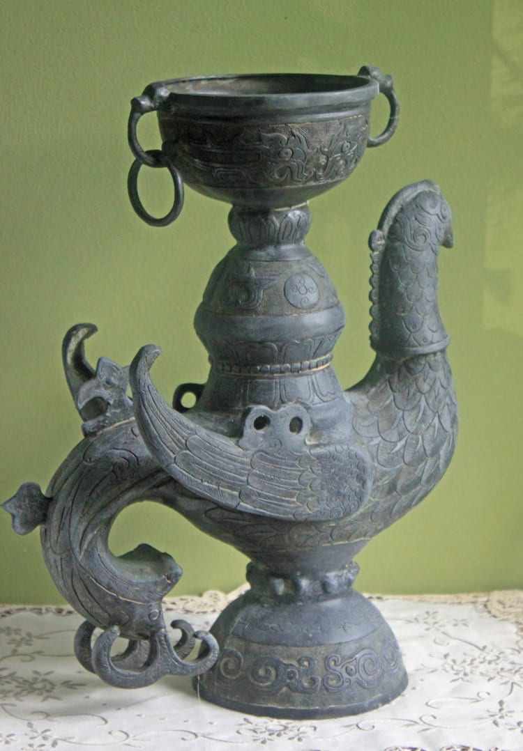 Antique Bronze Incense Burner. Asian Ritual Vessel. 18th-19th Century China Large Incense Burner in Shape of Bird. Museum Quality Artifact. - Tampa Home & Garden Store