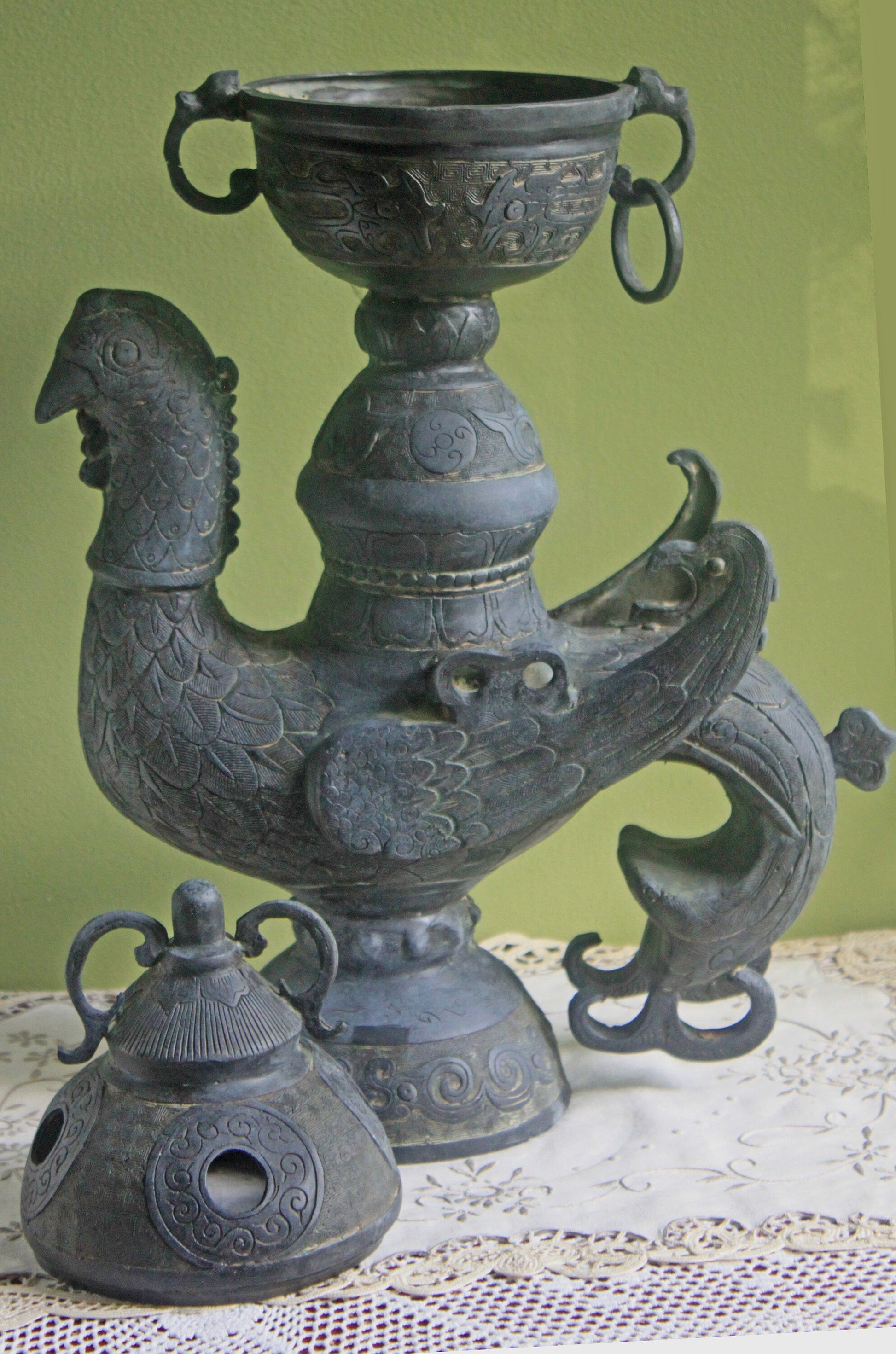 Antique Bronze Incense Burner. Asian Ritual Vessel. 18th-19th Century China Large Incense Burner in Shape of Bird. Museum Quality Artifact. - Tampa Home & Garden Store