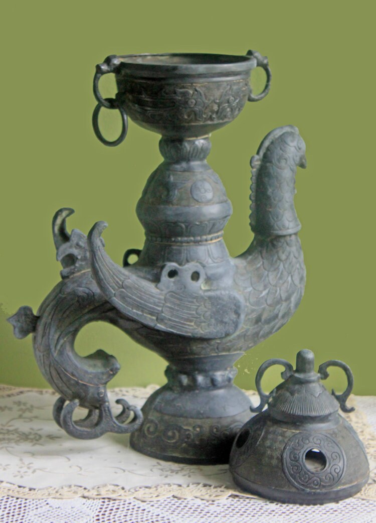 Antique Bronze Incense Burner. Asian Ritual Vessel. 18th-19th Century China Large Incense Burner in Shape of Bird. Museum Quality Artifact. - Tampa Home & Garden Store