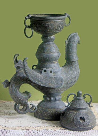 Antique Bronze Incense Burner. Asian Ritual Vessel. 18th-19th Century China Large Incense Burner in Shape of Bird. Museum Quality Artifact. - Tampa Home & Garden Store