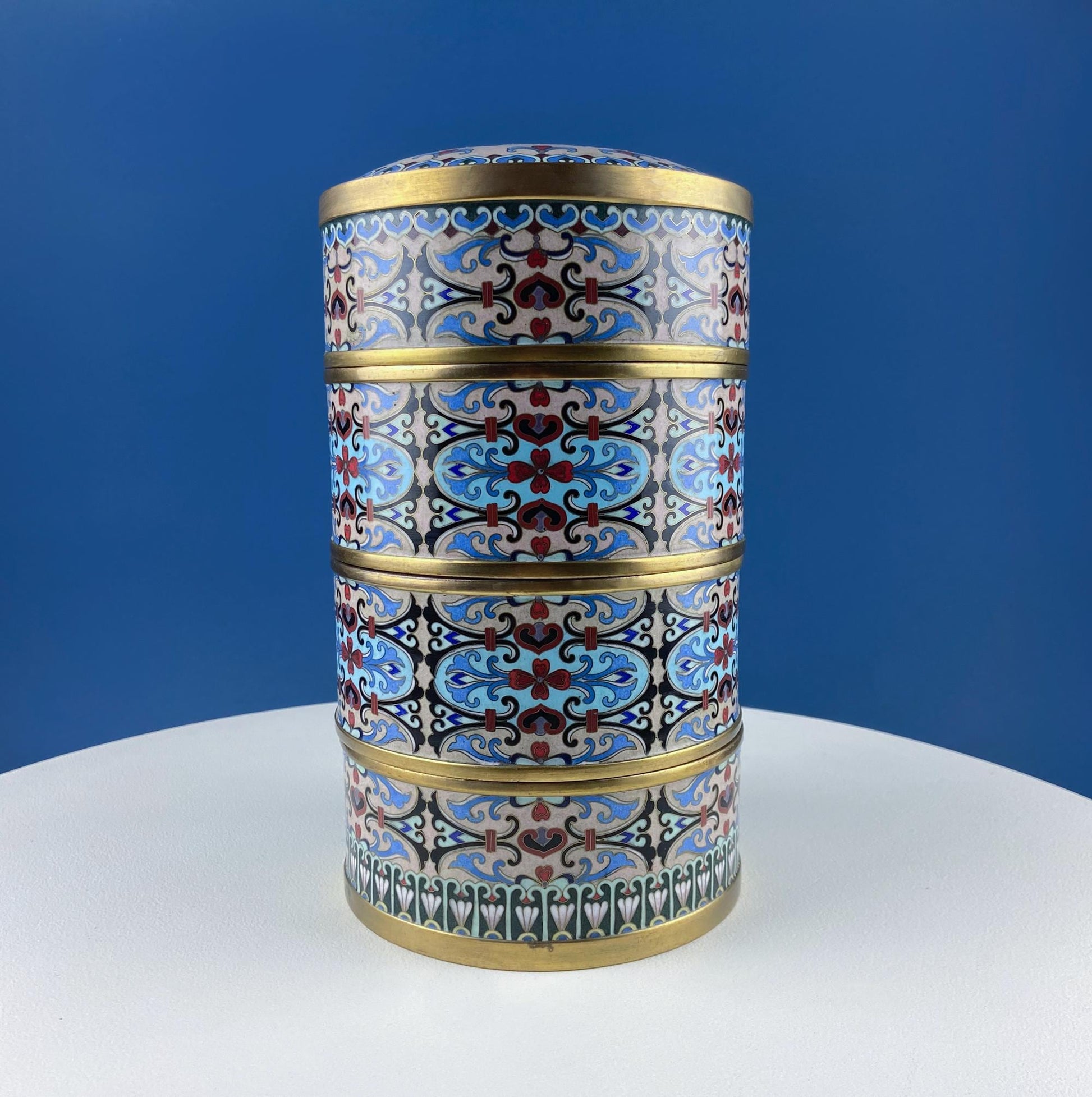 Antique Chinese Cloisonne Stackable Boxes. Set of 4 Bowls. Brass Trims. Food Carrier Trinket Storage. Ethnic Art. Asian Ethnic Home Decor. - Tampa Home & Garden Store
