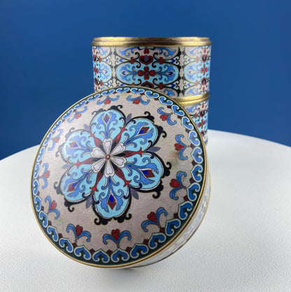 Antique Chinese Cloisonne Stackable Boxes. Set of 4 Bowls. Brass Trims. Food Carrier Trinket Storage. Ethnic Art. Asian Ethnic Home Decor. - Tampa Home & Garden Store