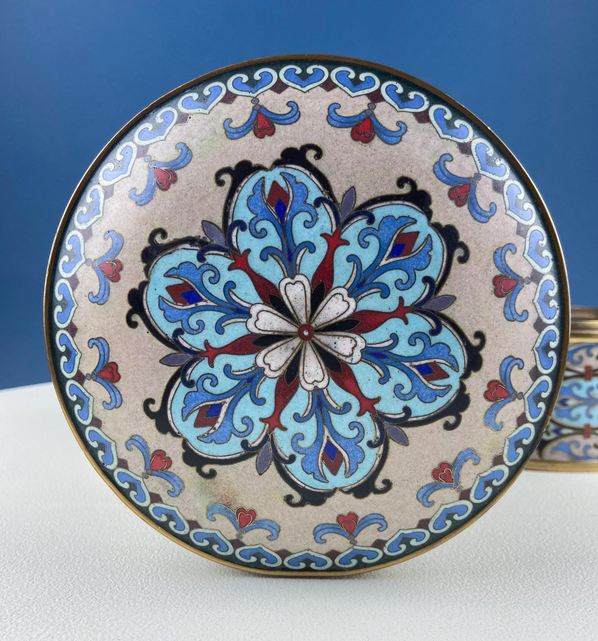 Antique Chinese Cloisonne Stackable Boxes. Set of 4 Bowls. Brass Trims. Food Carrier Trinket Storage. Ethnic Art. Asian Ethnic Home Decor. - Tampa Home & Garden Store