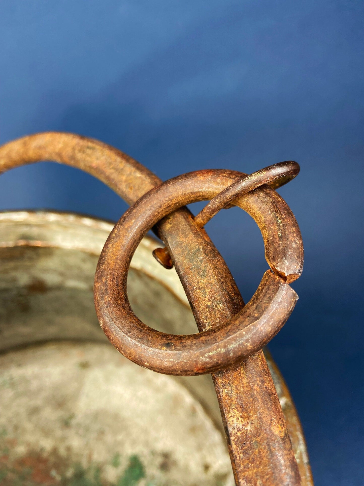 Antique Copper Cauldron. Large Hand Pounded Bucket with Wrought Iron Handle. Hand Hammered Fire Wood Scuttle. Rustic Home Decor. - Tampa Home & Garden Store