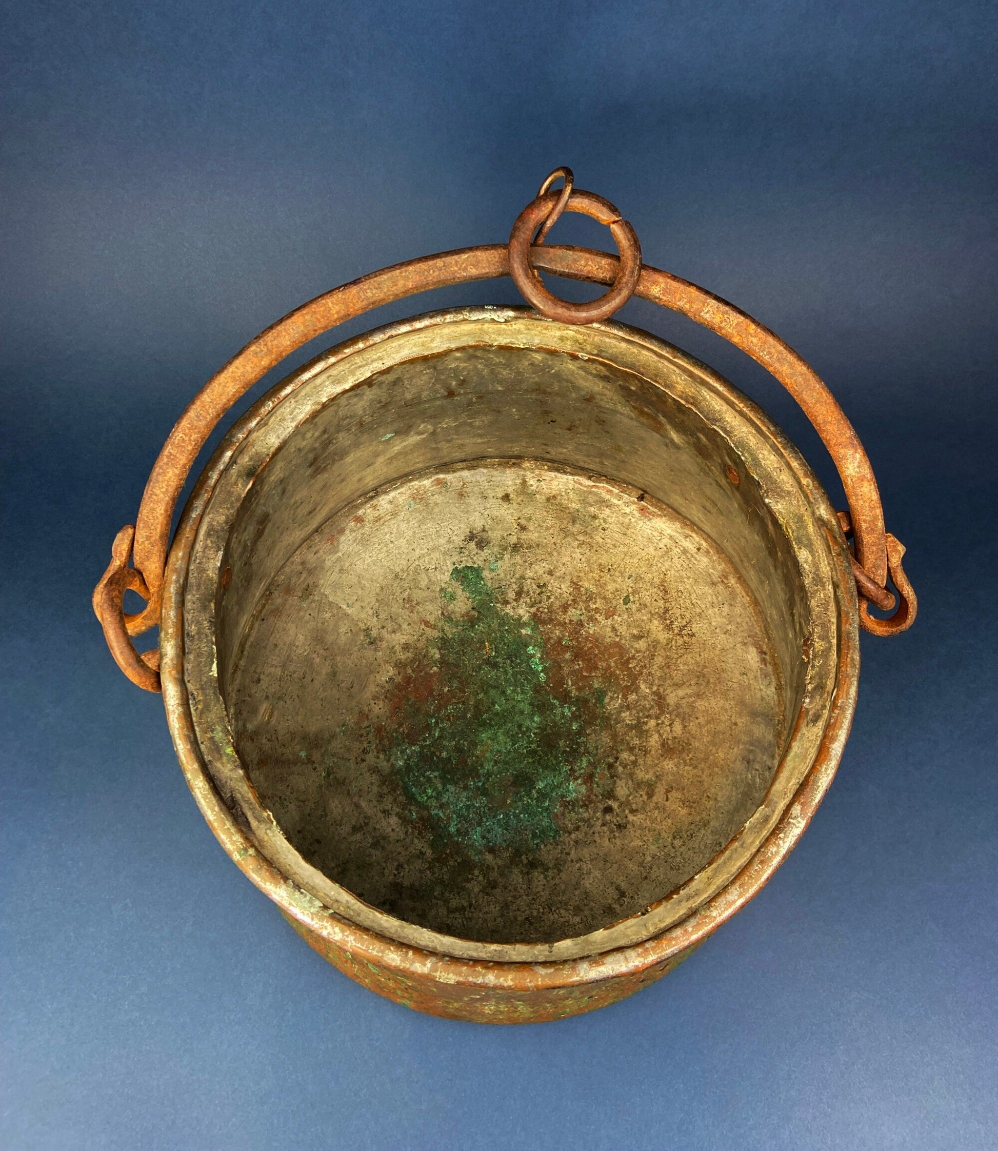 Antique Copper Cauldron. Large Hand Pounded Bucket with Wrought Iron Handle. Hand Hammered Fire Wood Scuttle. Rustic Home Decor. - Tampa Home & Garden Store