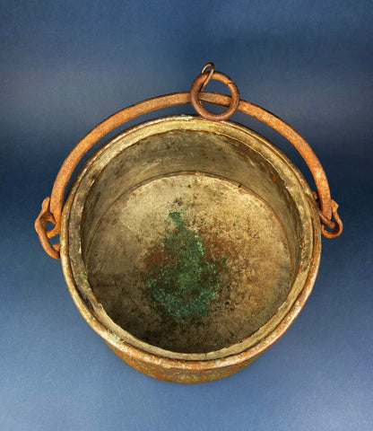 Antique Copper Cauldron with Brass Bottom & Ceramic Handles. Hand Hammered Scuttle for Firewood. Rustic Home Decor. - Tampa Home & Garden Store