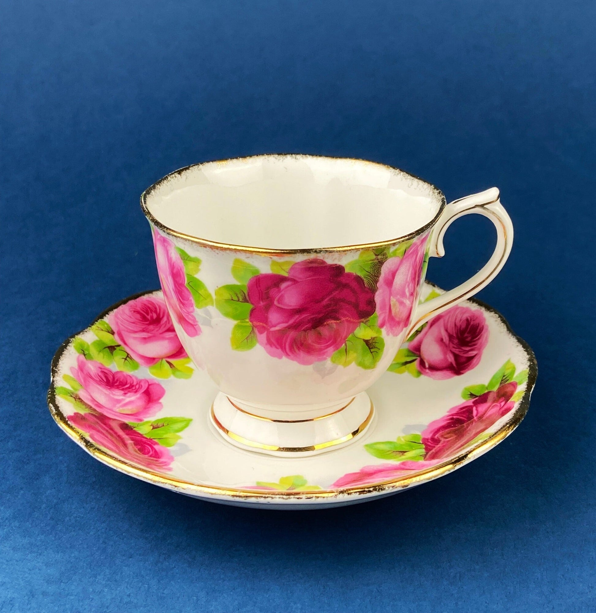 Antique Cup and Saucer By Royal Albert. Old English Rose Motif. Made in England. Fine Bone China. Collectibles. Replacements. - Tampa Home & Garden Store