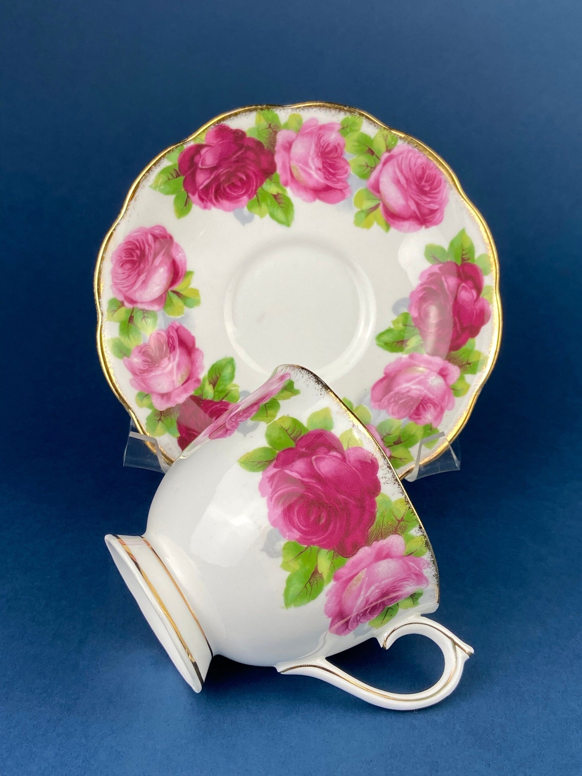 Antique Cup and Saucer By Royal Albert. Old English Rose Motif. Made in England. Fine Bone China. Collectibles. Replacements. - Tampa Home & Garden Store
