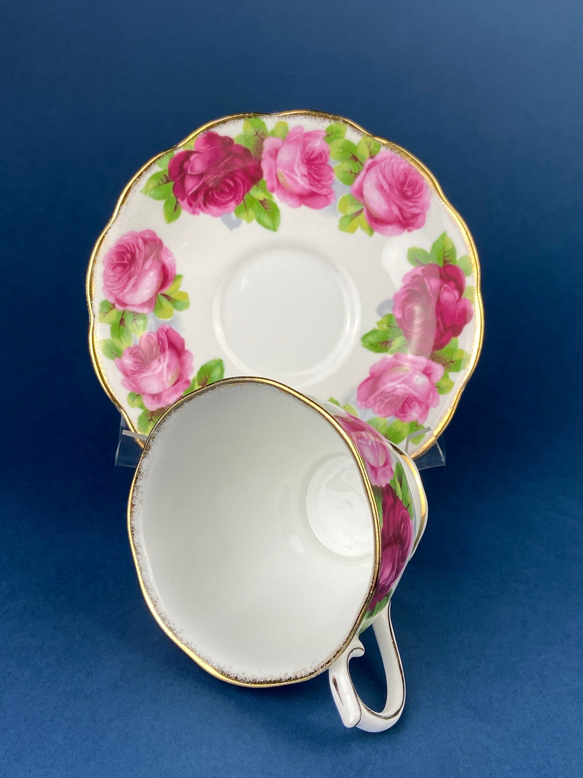 Antique Cup and Saucer By Royal Albert. Old English Rose Motif. Made in England. Fine Bone China. Collectibles. Replacements. - Tampa Home & Garden Store