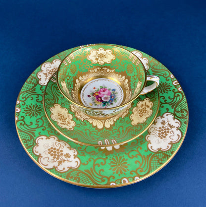 Antique Cup and Saucer Made in Occupied Japan.  Emerald Green , Gold , and Pink. Beautiful Pattern. - Tampa Home & Garden Store