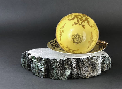 Antique Cup and Saucer Set by Royal Sealy China, Japan. Yellow Cup and Saucer with Rich Gold Decor and Iridescent Background Outside. - Tampa Home & Garden Store