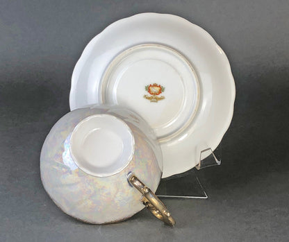 Antique Cup and Saucer Set by Royal Sealy China, Japan. Yellow Cup and Saucer with Rich Gold Decor and Iridescent Background Outside. - Tampa Home & Garden Store