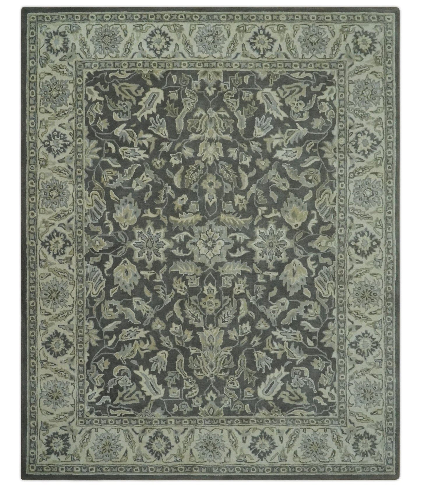Antique Design 8x10 Charcoal and Beige Traditional Floral Hand Tufted rug - Tampa Home & Garden Store