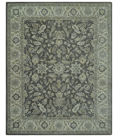 Antique Design 8x10 Charcoal and Beige Traditional Floral Hand Tufted rug - Tampa Home & Garden Store