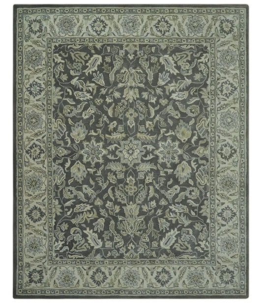 Antique Design 8x10 Charcoal and Beige Traditional Floral Hand Tufted rug - Tampa Home & Garden Store