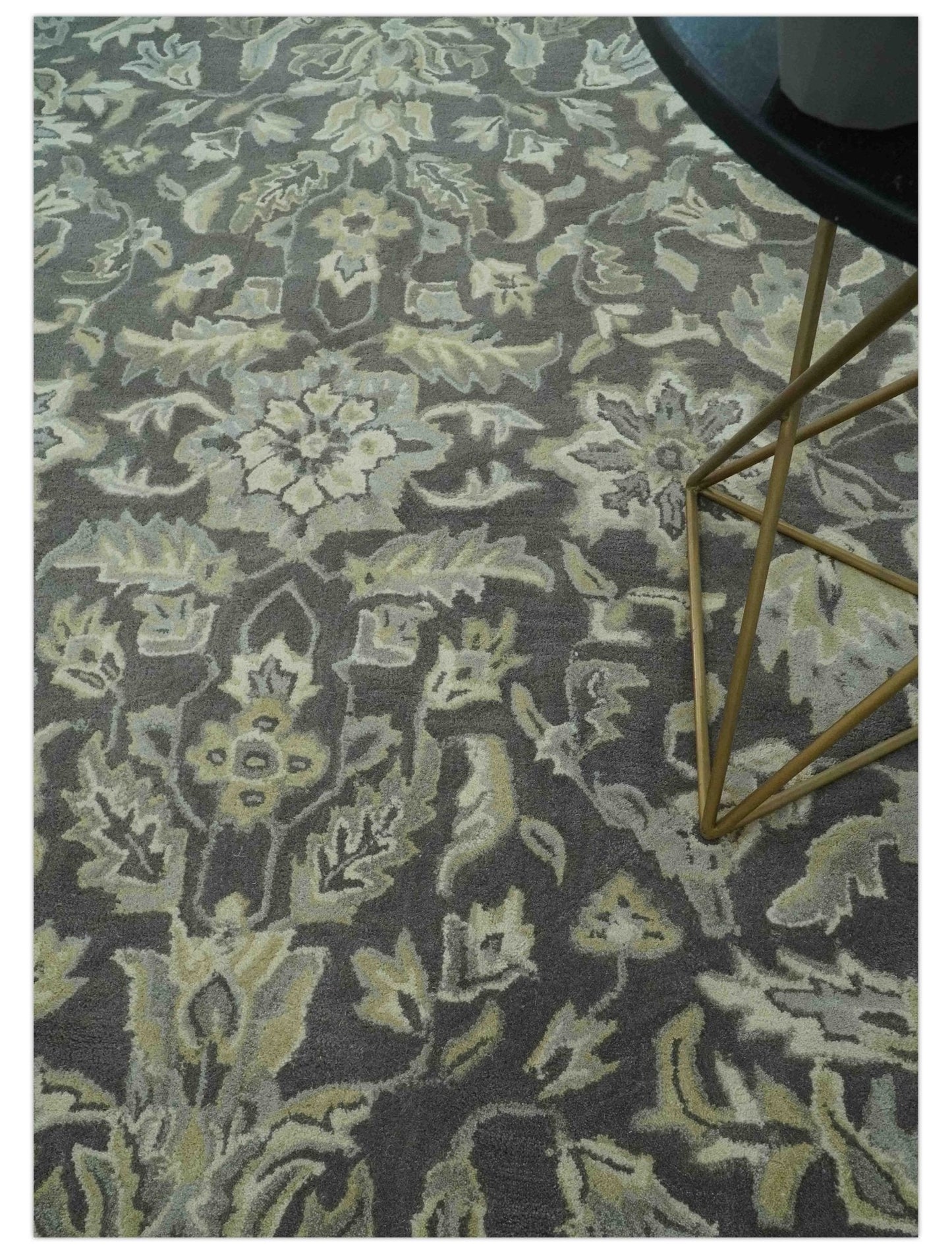 Antique Design 8x10 Charcoal and Beige Traditional Floral Hand Tufted rug - Tampa Home & Garden Store