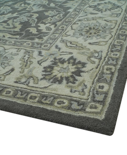 Antique Design 8x10 Charcoal and Beige Traditional Floral Hand Tufted rug - Tampa Home & Garden Store