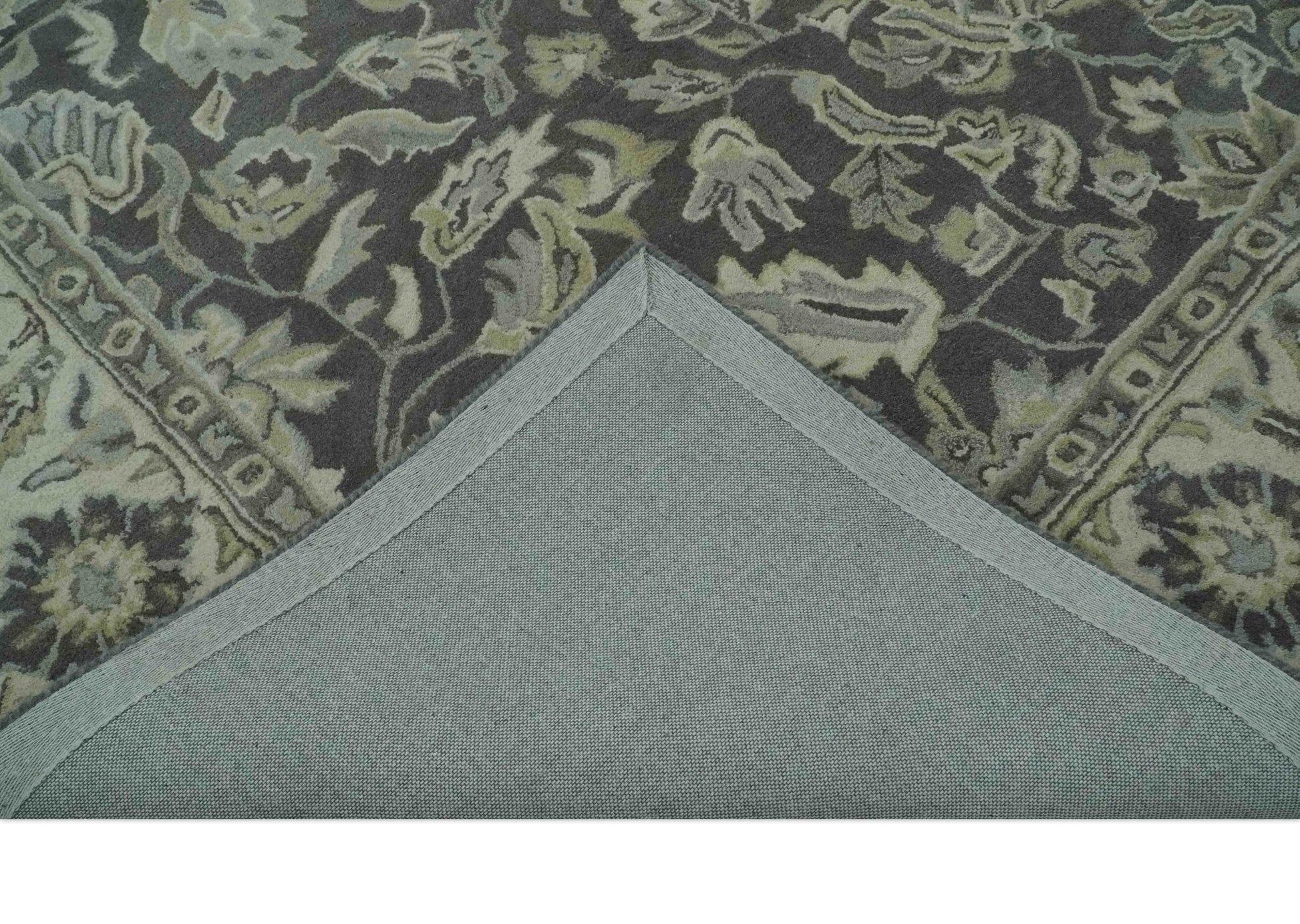 Antique Design 8x10 Charcoal and Beige Traditional Floral Hand Tufted rug - Tampa Home & Garden Store