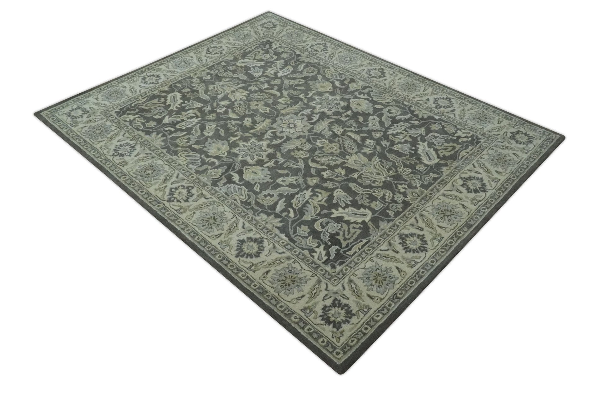 Antique Design 8x10 Charcoal and Beige Traditional Floral Hand Tufted rug - Tampa Home & Garden Store