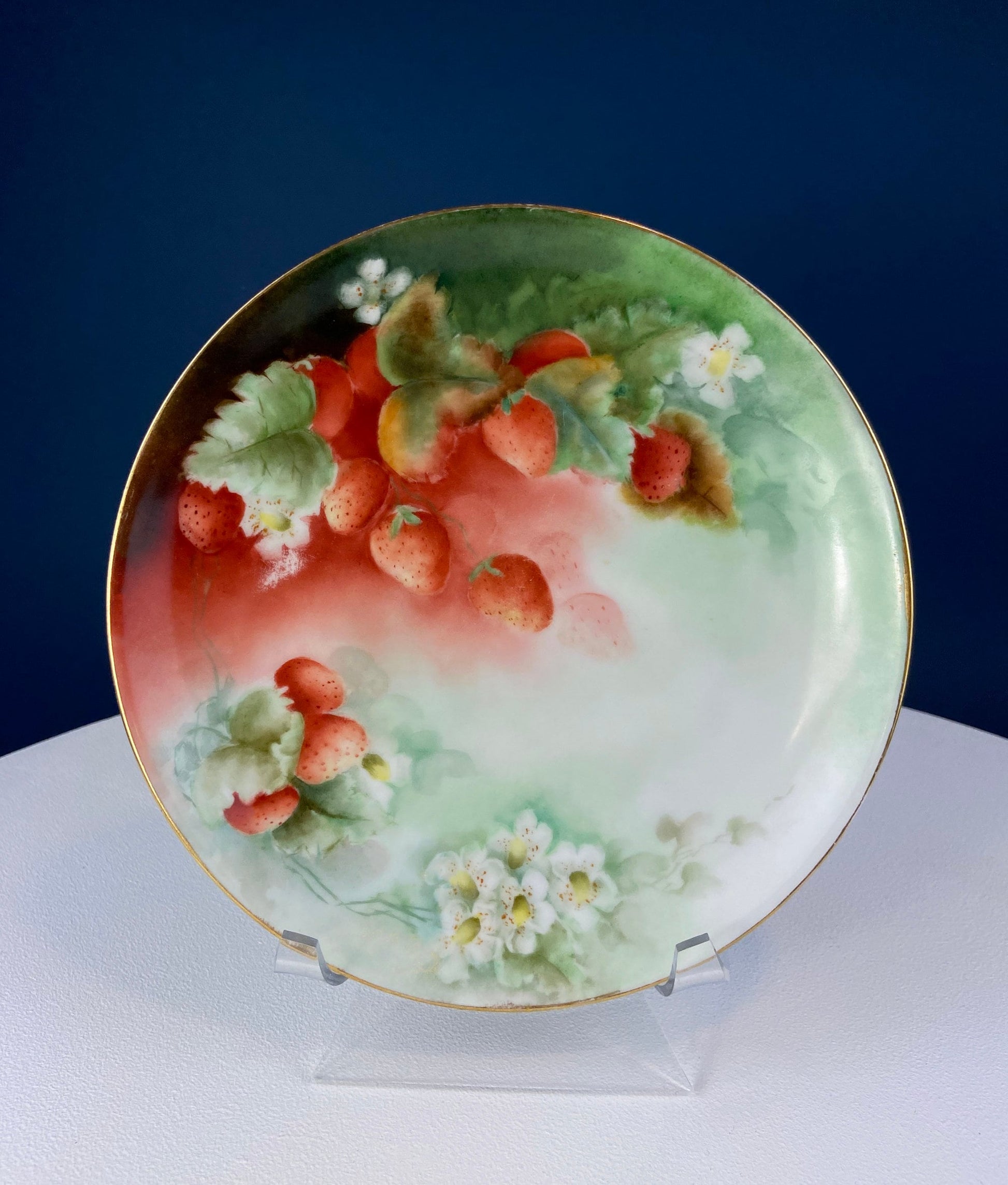 Antique Dessert Plate with Hand-Painted Strawberries. Hutschenreuther Porcelain, 1914. Modern Farmhouse, French Country. Collectible. - Tampa Home & Garden Store