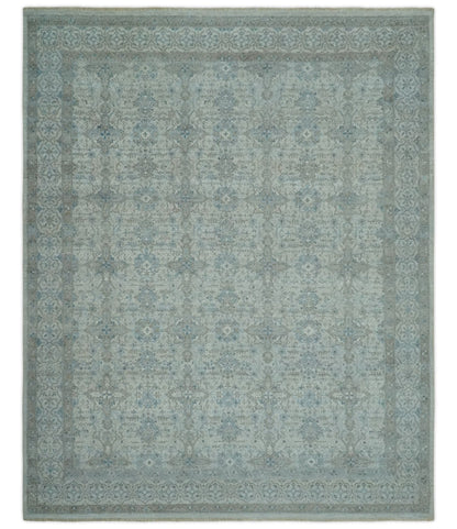 Antique Distress finish Silver, Teal and Brown Hand Knotted Traditional 8x10 wool Rug - Tampa Home & Garden Store