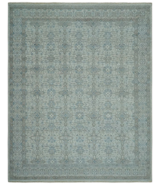 Antique Distress finish Silver, Teal and Brown Hand Knotted Traditional 8x10 wool Rug - Tampa Home & Garden Store