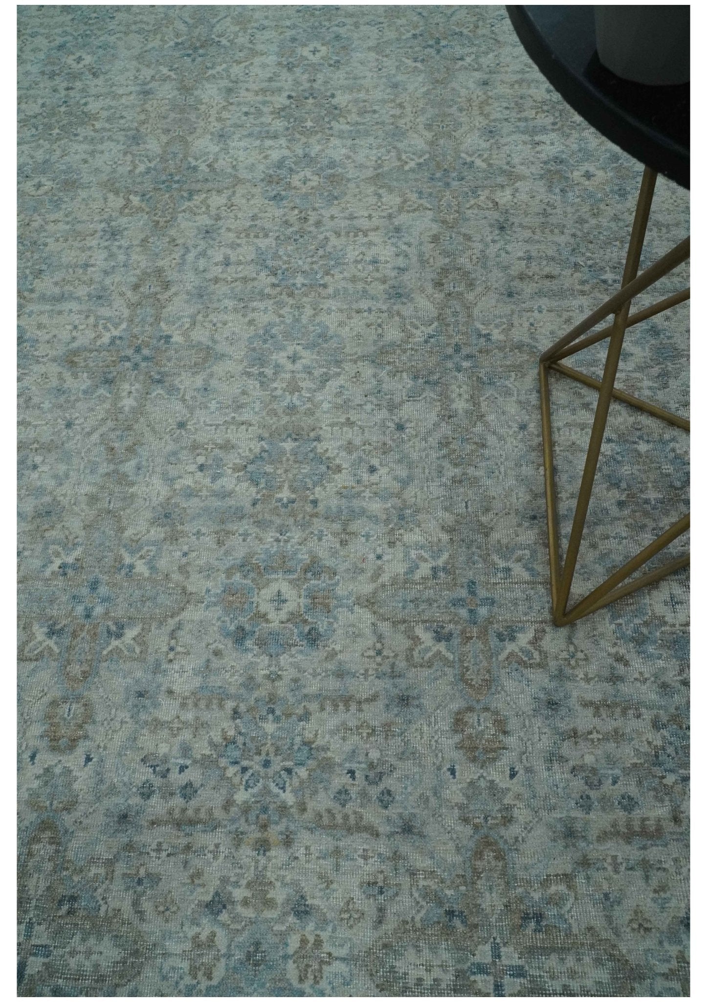 Antique Distress finish Silver, Teal and Brown Hand Knotted Traditional 8x10 wool Rug - Tampa Home & Garden Store