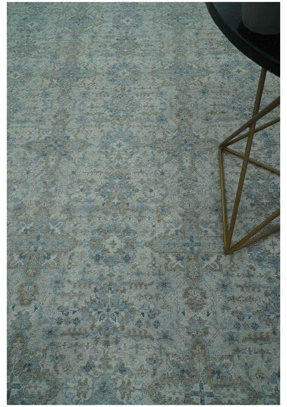 Antique Distress finish Silver, Teal and Brown Hand Knotted Traditional 8x10 wool Rug - Tampa Home & Garden Store