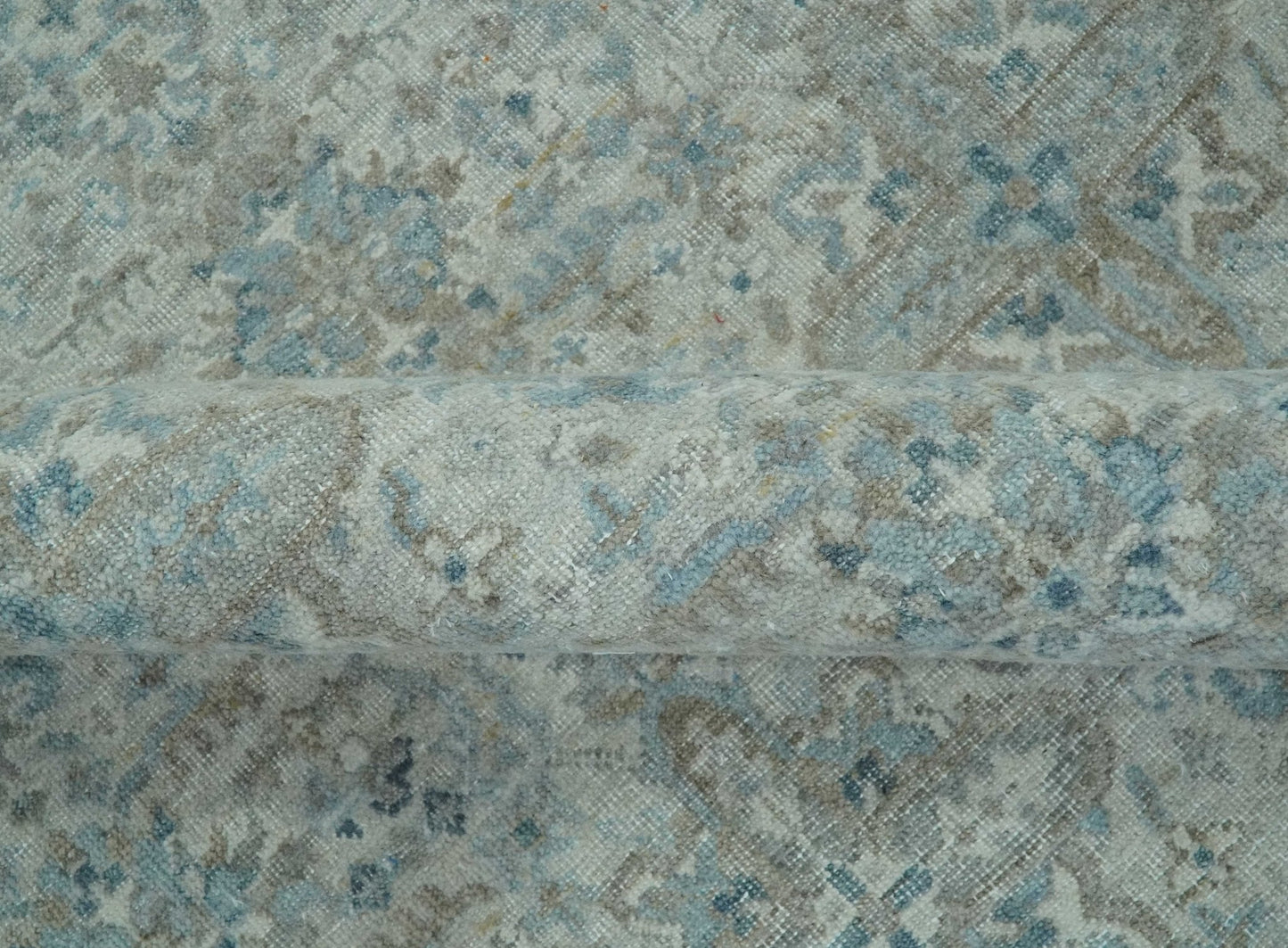 Antique Distress finish Silver, Teal and Brown Hand Knotted Traditional 8x10 wool Rug - Tampa Home & Garden Store