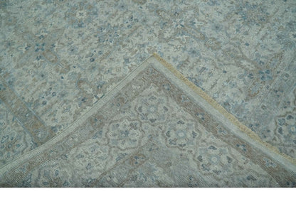 Antique Distress finish Silver, Teal and Brown Hand Knotted Traditional 8x10 wool Rug - Tampa Home & Garden Store