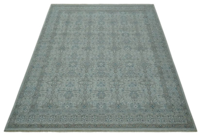 Antique Distress finish Silver, Teal and Brown Hand Knotted Traditional 8x10 wool Rug - Tampa Home & Garden Store